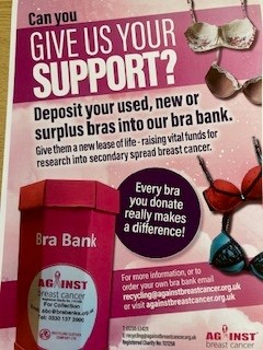 Bra Bank in aid of Against Breast Cancer Deposit at Indoor Bowls 